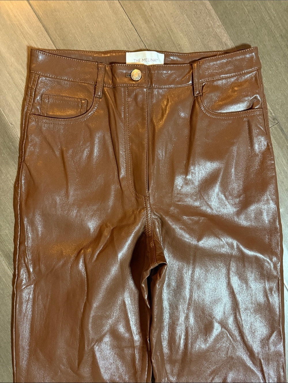 Wilfred Aritzia The Melina Pant Cognac Brown Vegan Leather Size 6 - Picture 4 of 10